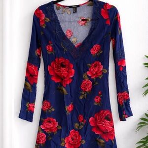 Forever 21 Navy Dress with Red Rose Print